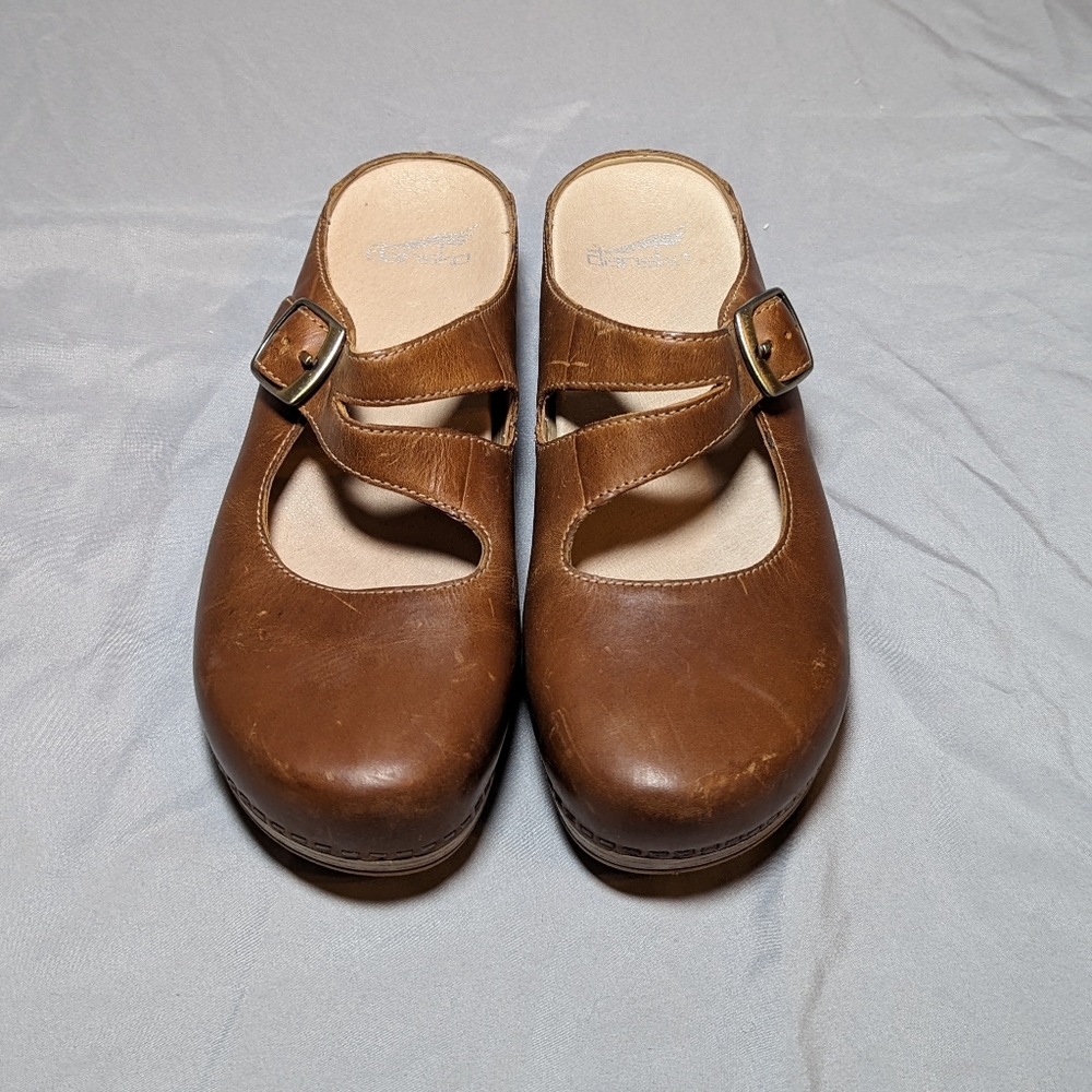 Dansko Clog mule Mary Janes , brown with gold clasp, women's size 6 (EU 37)